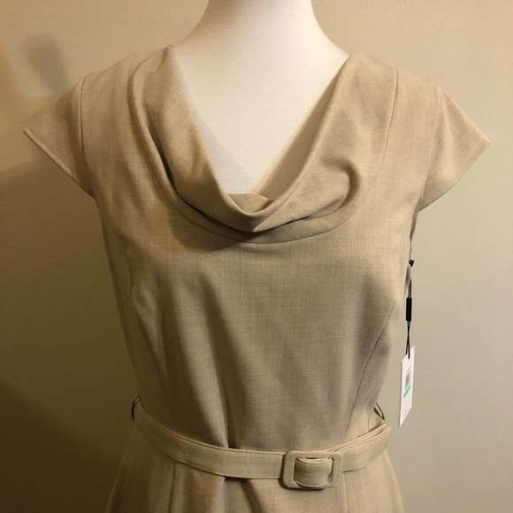 NWT Calvin Klein Tan Cowl Neck Cap Sleeve Dress - Picture 2 of 9